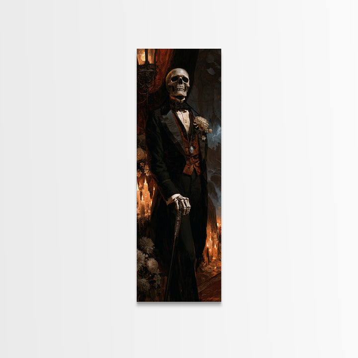 The Bone Marquis, Victorian Skeleton Portrait, Tall Narrow Canvas Print, Macabre Home Decor, Canvas Print, Classic Monster Art