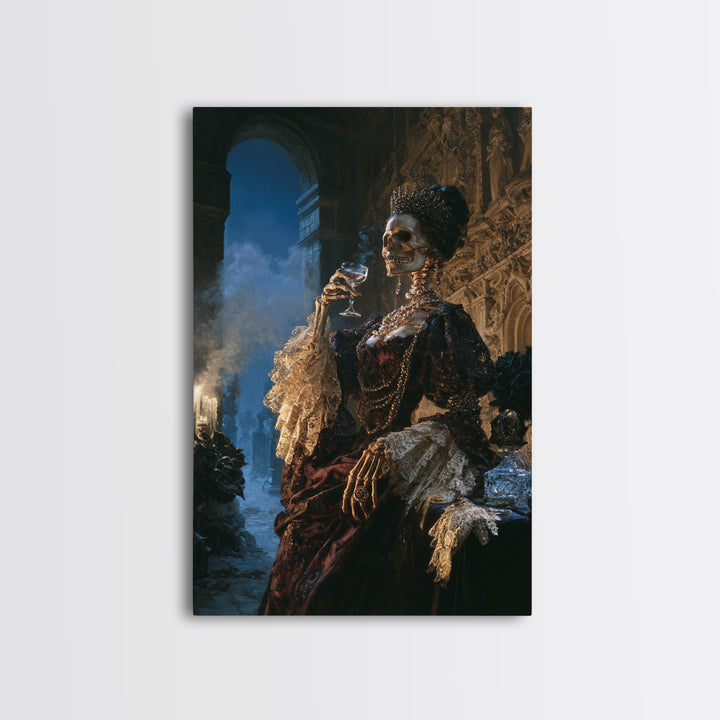 The Lace-Boned Countess, Victorian Skeleton Portrait, Vertical Canvas Print, Gothic Home Decor, Gothic Wall Decor, Classic Monster Art