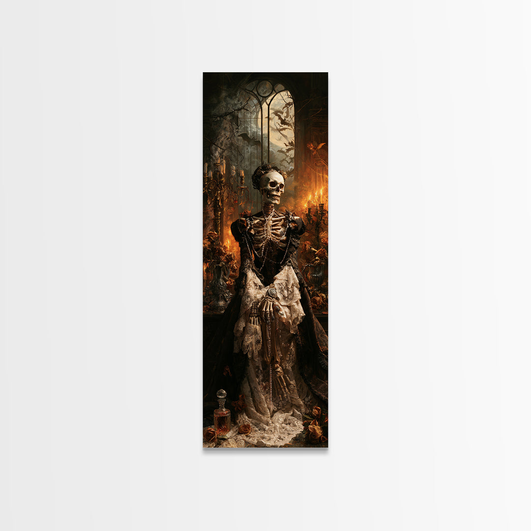 The Lace-Boned Countess, Victorian Skeleton Portrait, Tall Narrow Canvas Print, Gothic Home Decor, Canvas Print, Classic Monster Art