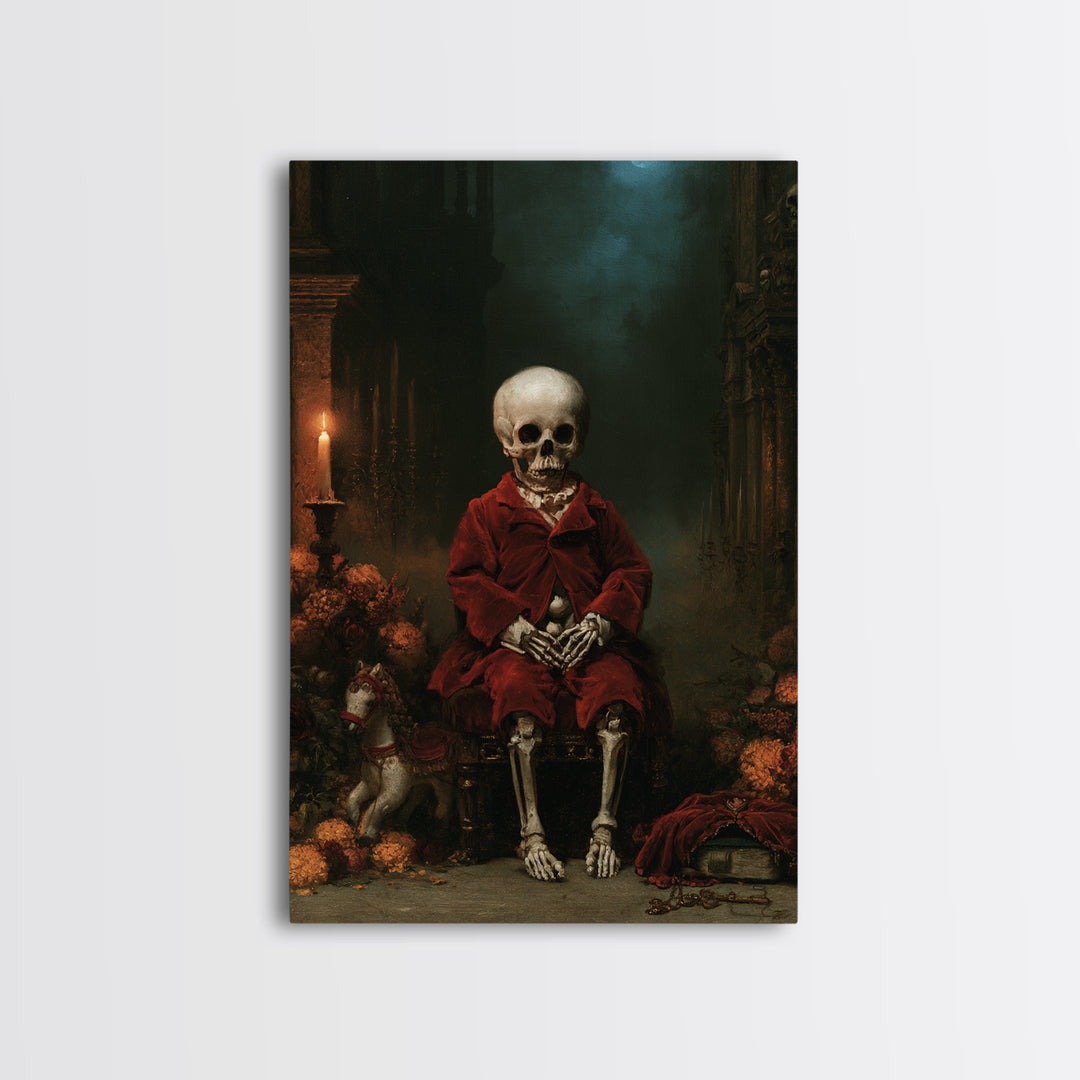 The Ossuary Child, Victorian Skeleton Portrait, Vertical Canvas Print, Antique Style Decor, Gothic Wall Decor, Classic Monster Art