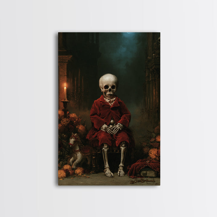 The Ossuary Child, Victorian Skeleton Portrait, Vertical Canvas Print, Antique Style Decor, Gothic Wall Decor, Classic Monster Art