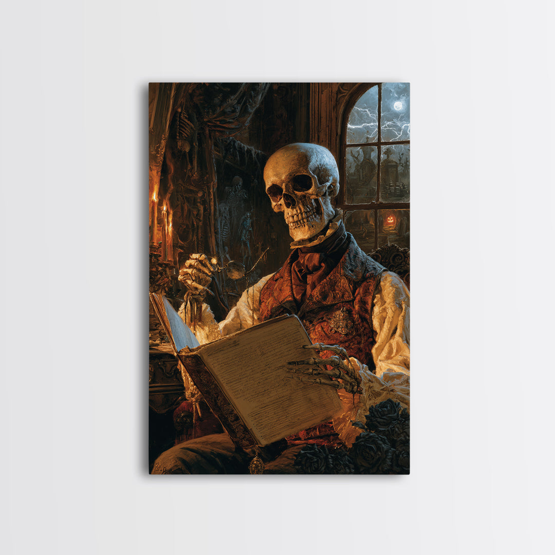 The Gentleman Anatomist, Victorian Skeleton Portrait, Vertical Canvas Print, Dark Academia Decor, Canvas Print, Classic Monster Art
