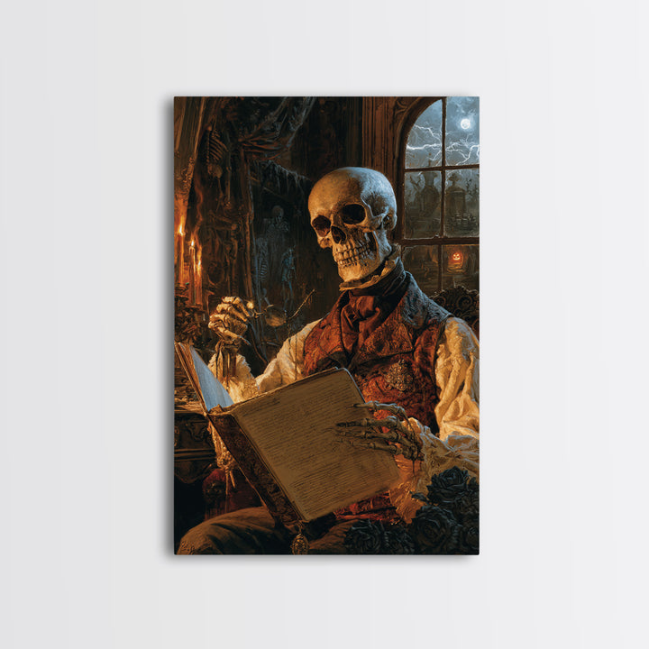 The Gentleman Anatomist, Victorian Skeleton Portrait, Vertical Canvas Print, Dark Academia Decor, Canvas Print, Classic Monster Art