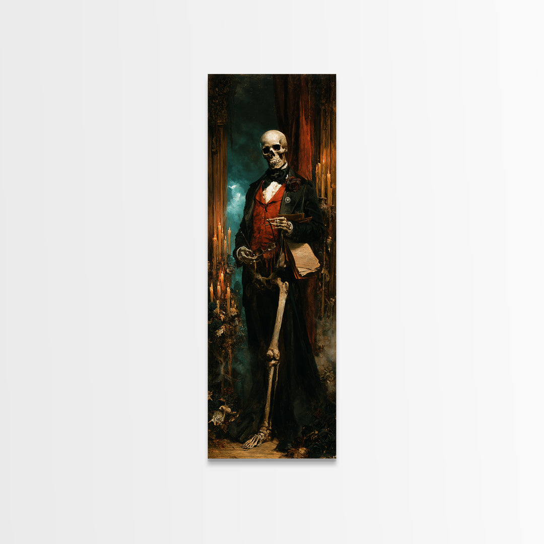 The Gentleman Anatomist, Victorian Skeleton Portrait, Tall Narrow Canvas Print, Antique Style Decor, Classic Monster Art