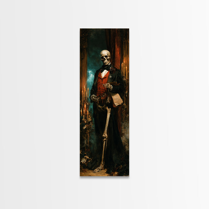 The Gentleman Anatomist, Victorian Skeleton Portrait, Tall Narrow Canvas Print, Antique Style Decor, Classic Monster Art