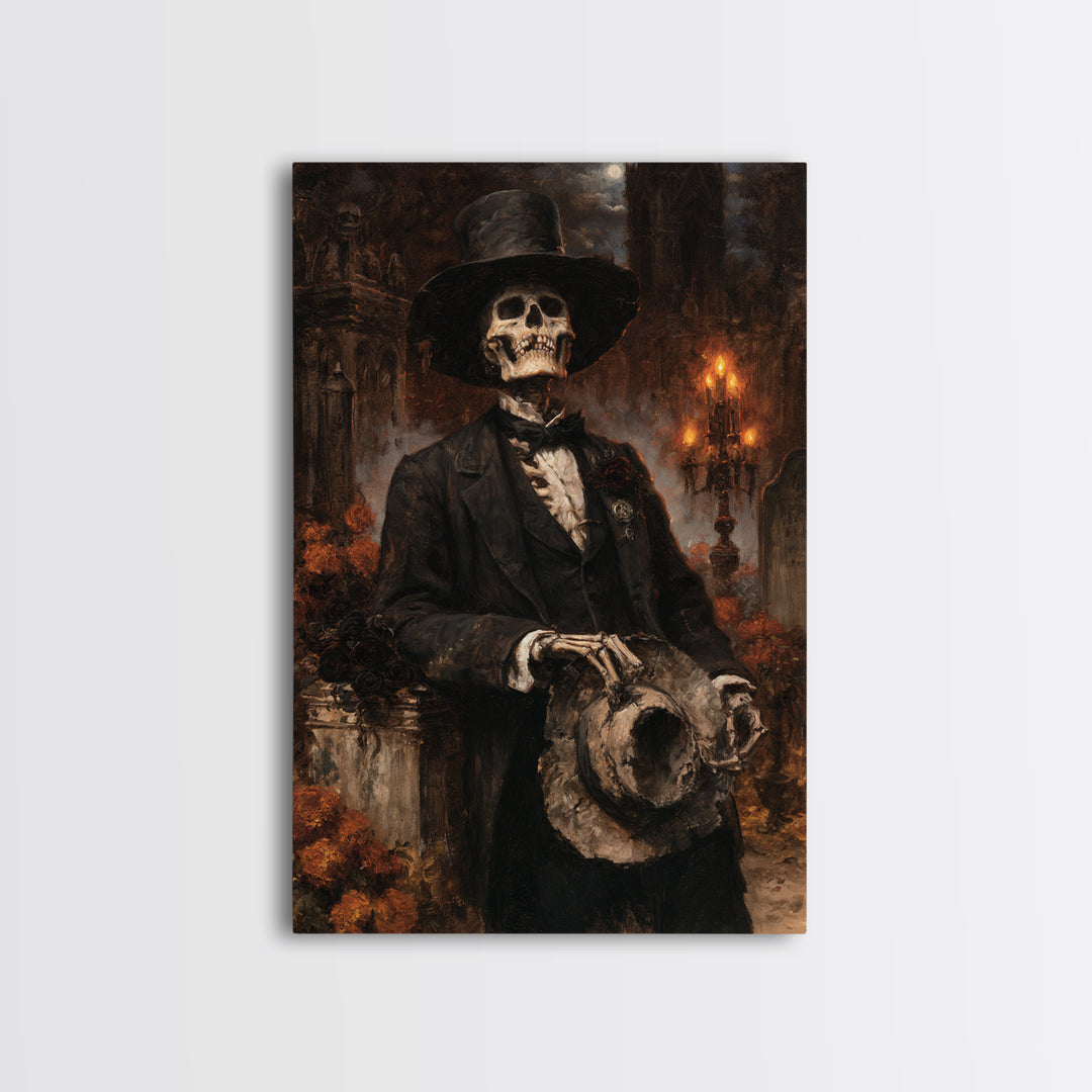 The Harvest Bones, Victorian Skeleton Portrait, Vertical Canvas Print, Macabre Home Decor, Halloween Portrait Art, Classic Monster Art