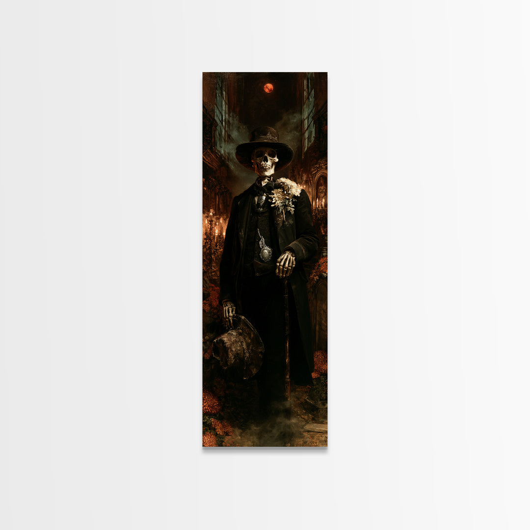 The Harvest Bones, Victorian Skeleton Portrait, Tall Narrow Canvas Print, Macabre Home Decor, Spooky Season Decor, Classic Monster Art