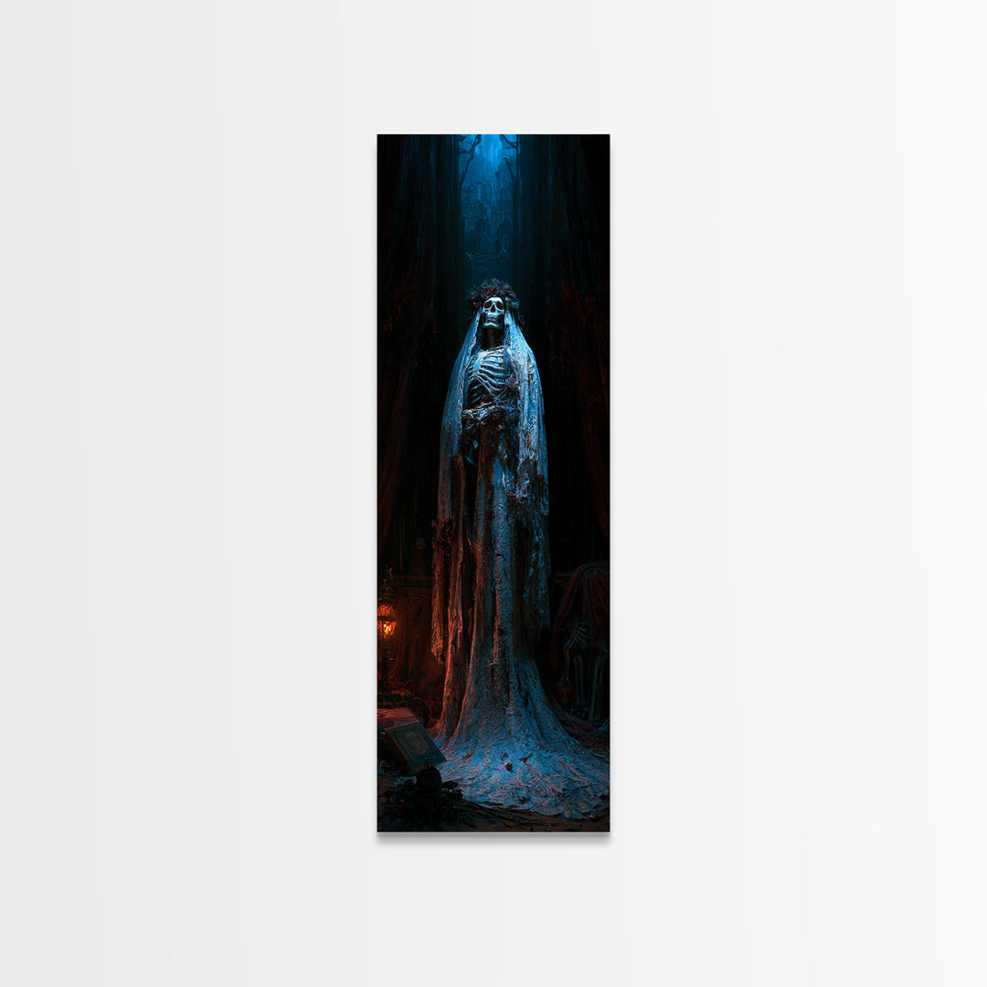The Mourning Skeleton Bride, Victorian Skeleton Portrait, Tall Narrow Canvas Print, Classic Halloween Decor, Canvas Print