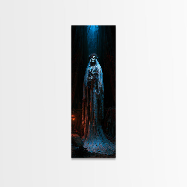 The Mourning Skeleton Bride, Victorian Skeleton Portrait, Tall Narrow Canvas Print, Classic Halloween Decor, Canvas Print
