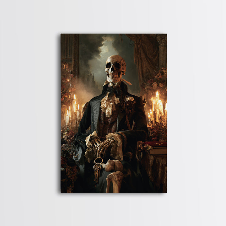 The Crypt Chamberlain, Victorian Skeleton Portrait, Vertical Canvas Print, Antique Style Decor, Gothic Wall Decor, Classic Monster Art