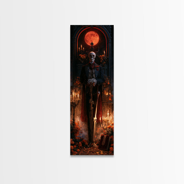 The Crypt Chamberlain, Victorian Skeleton Portrait, Tall Narrow Canvas Print, Gothic Home Decor, Gothic Wall Decor, Classic Monster Art