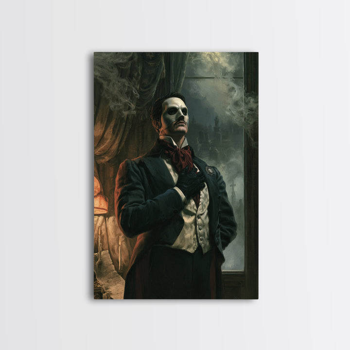 The Opera Phantom, Victorian Phantom Portrait, Vertical Canvas Print, Dark Academia Decor, Canvas Print, Classic Monster Art