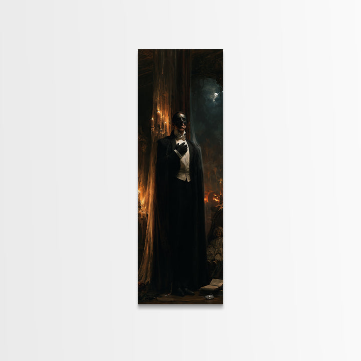The Opera Phantom, Victorian Phantom Portrait, Tall Narrow Canvas Print, Classic Halloween Decor, Canvas Print, Classic Monster Art