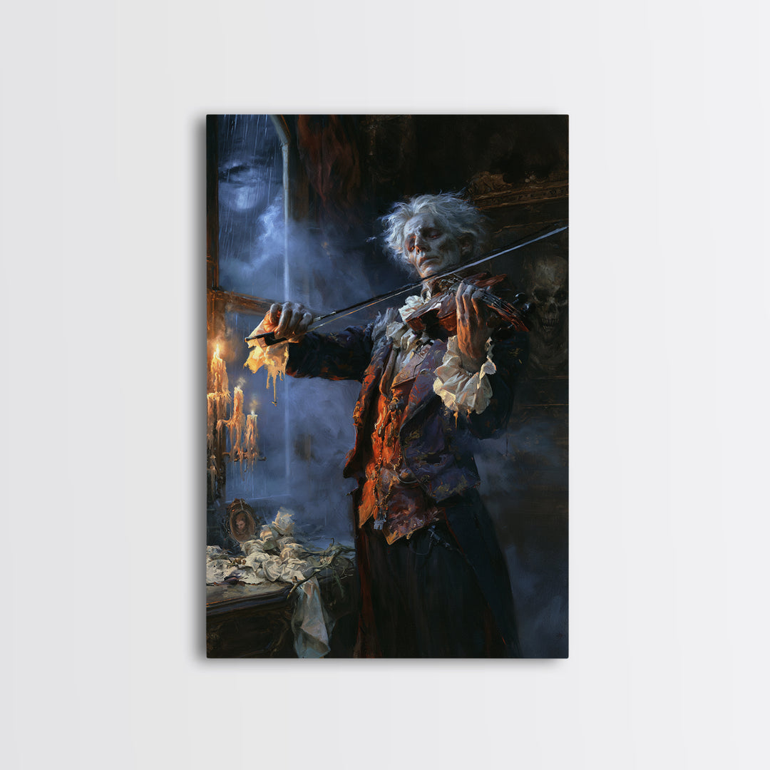 The Phantom Violinist, Victorian Phantom Portrait, Vertical Canvas Print, Macabre Home Decor, Gothic Wall Decor, Classic Monster Art