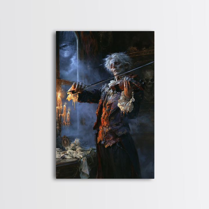 The Phantom Violinist, Victorian Phantom Portrait, Vertical Canvas Print, Macabre Home Decor, Gothic Wall Decor, Classic Monster Art
