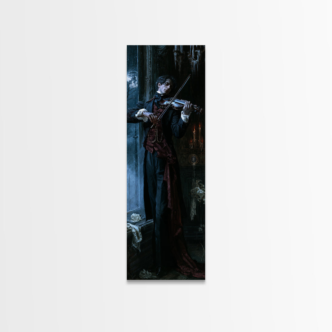 The Phantom Violinist, Victorian Phantom Portrait, Tall Narrow Canvas Print, Classic Halloween Decor, Classic Monster Art
