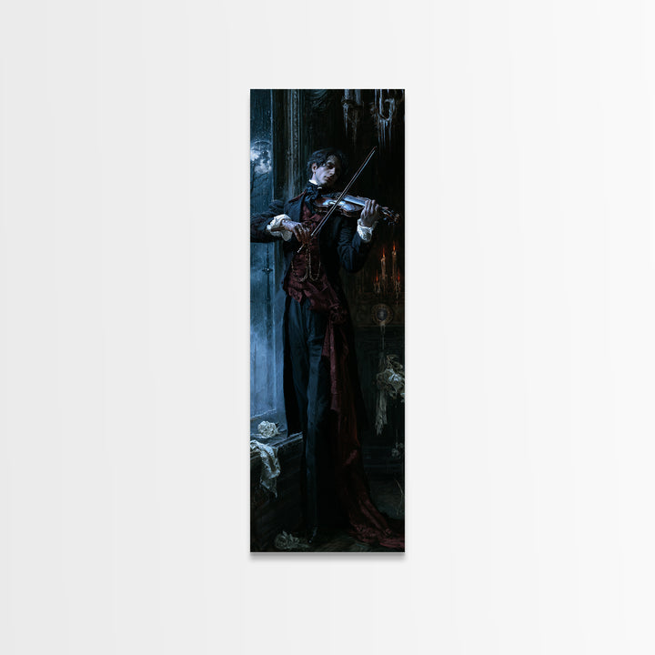 The Phantom Violinist, Victorian Phantom Portrait, Tall Narrow Canvas Print, Classic Halloween Decor, Classic Monster Art