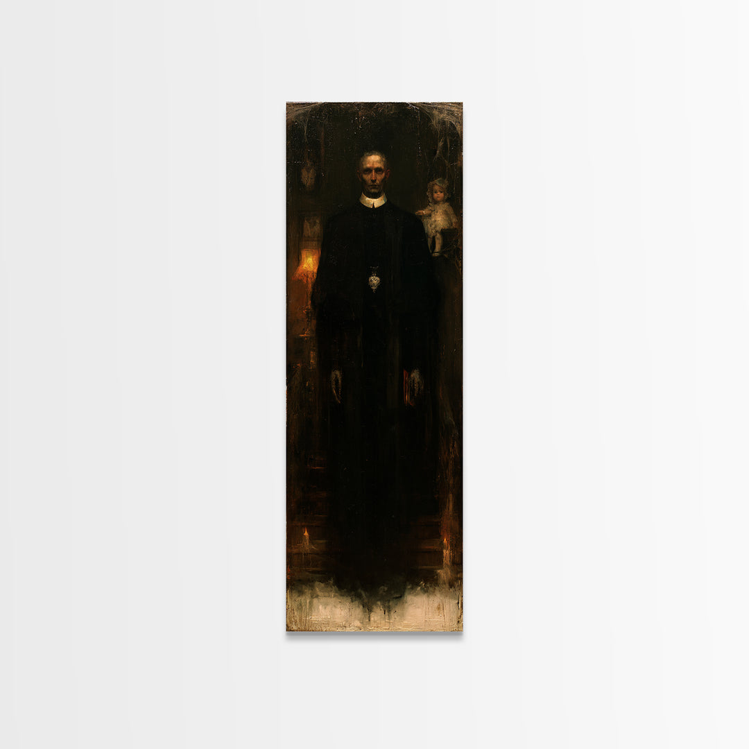 The Cloister Phantom, Victorian Phantom Portrait, Tall Narrow Canvas Print, Dark Academia Decor, Antique Horror Decor, Classic Monster Art