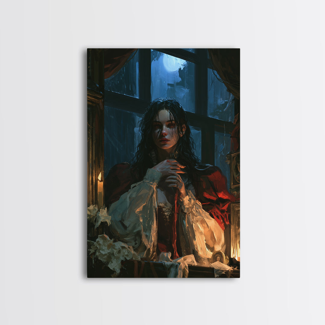 The Lake House Wraith, Victorian Phantom Portrait, Vertical Canvas Print, Antique Style Decor, Halloween Portrait Art, Classic Monster Art