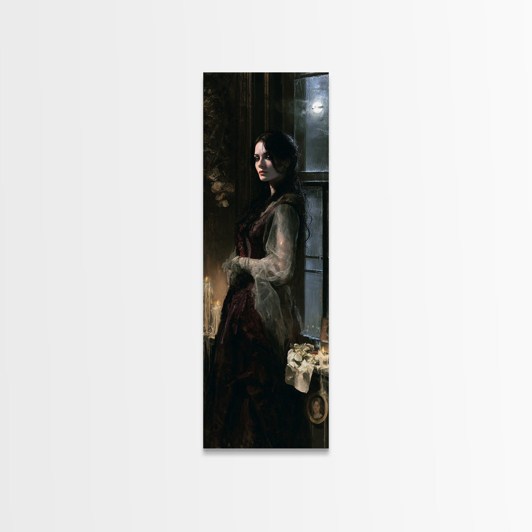 The Lake House Wraith, Victorian Phantom Portrait, Tall Narrow Canvas Print, Gothic Home Decor, Gothic Wall Decor, Classic Monster Art