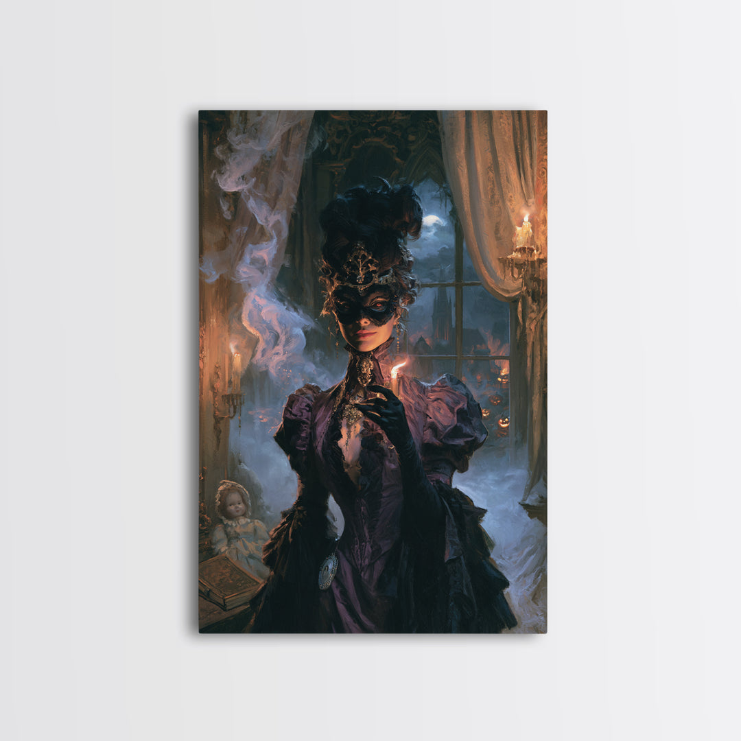 The Velvet Mask Specter, Victorian Phantom Portrait, Vertical Canvas Print, Gothic Home Decor, Antique Horror Decor, Classic Monster Art