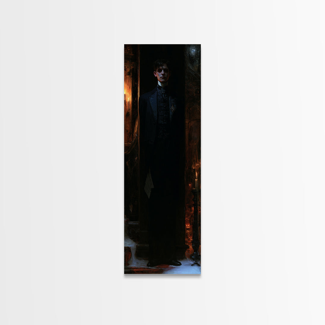 The Servant Of The North Wing, Victorian Phantom Portrait, Tall Narrow Canvas Print, Dark Academia Decor, Classic Monster Art