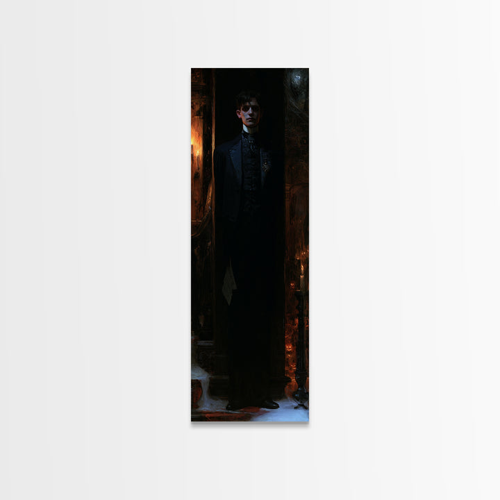 The Servant Of The North Wing, Victorian Phantom Portrait, Tall Narrow Canvas Print, Dark Academia Decor, Classic Monster Art