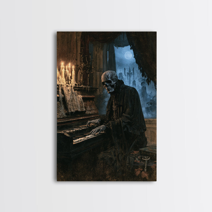 The Cemetery Organist, Victorian Phantom Portrait, Vertical Canvas Print, Antique Style Decor, Gothic Wall Decor, Classic Monster Art