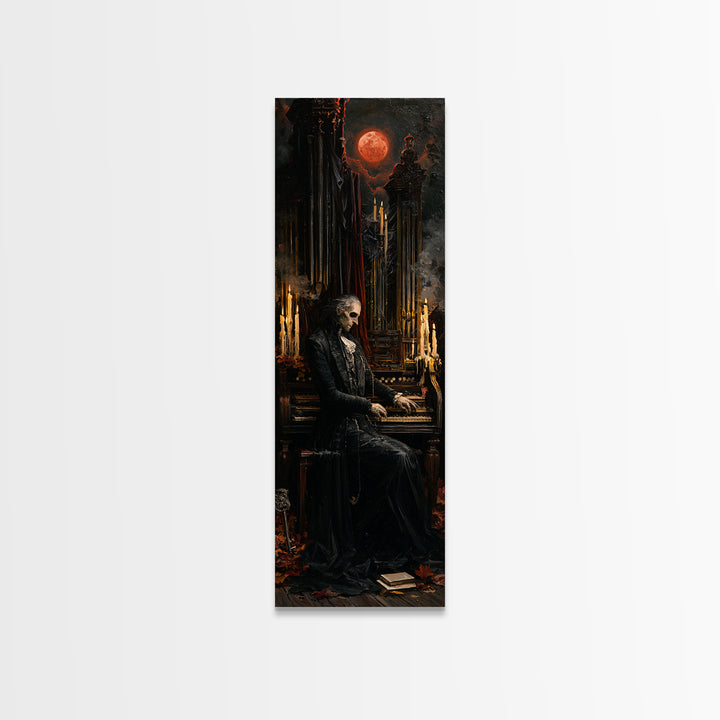 The Cemetery Organist, Victorian Phantom Portrait, Tall Narrow Canvas Print, Macabre Home Decor, Halloween Portrait Art, Classic Monster Art