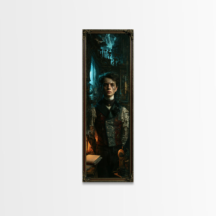 The Laboratory Son, Victorian Monster Portrait, Tall Narrow Canvas Print, Macabre Home Decor, Canvas Print, Classic Monster Art