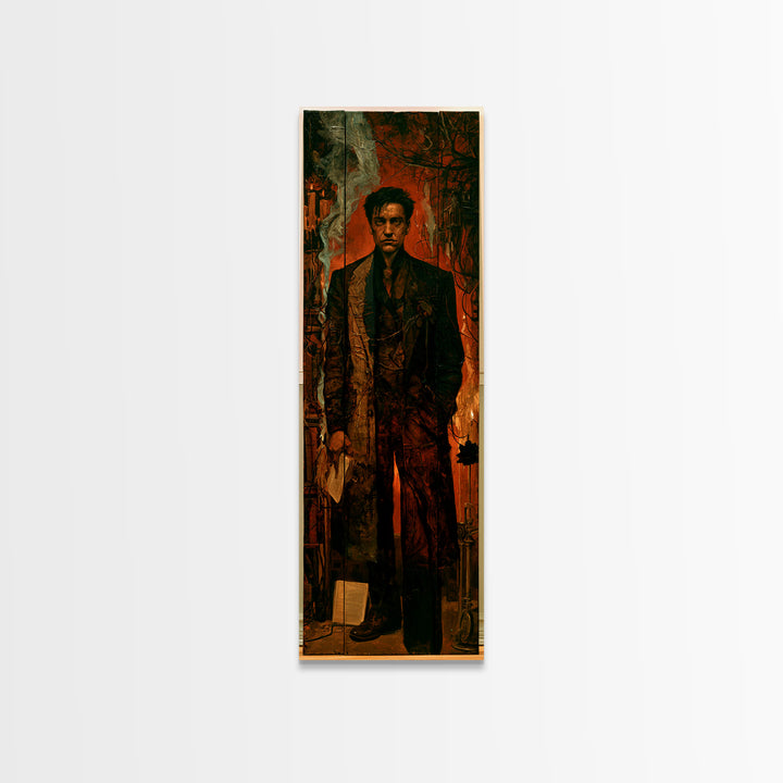 The Bolt-Browed Magistrate, Victorian Monster Portrait, Tall Narrow Canvas Print, Antique Style Decor, Classic Monster Art