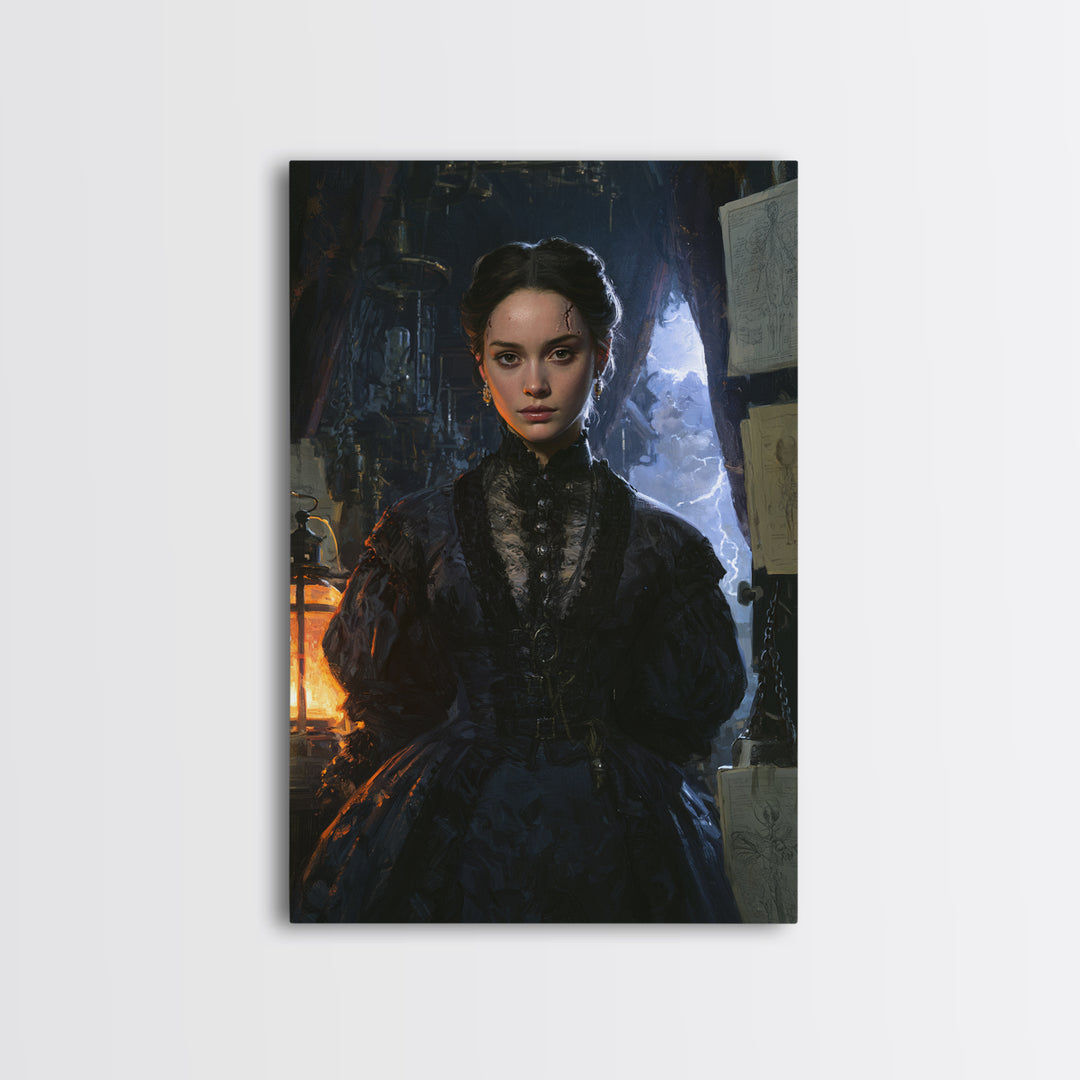 The Thunder Parlour Girl, Victorian Monster Portrait, Vertical Canvas Print, Macabre Home Decor, Canvas Print, Classic Monster Art
