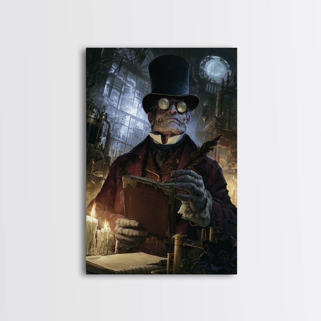 The Graveyard Tutor, Victorian Monster Portrait, Vertical Canvas Print, Classic Halloween Decor, Spooky Season Decor, Classic Monster Art