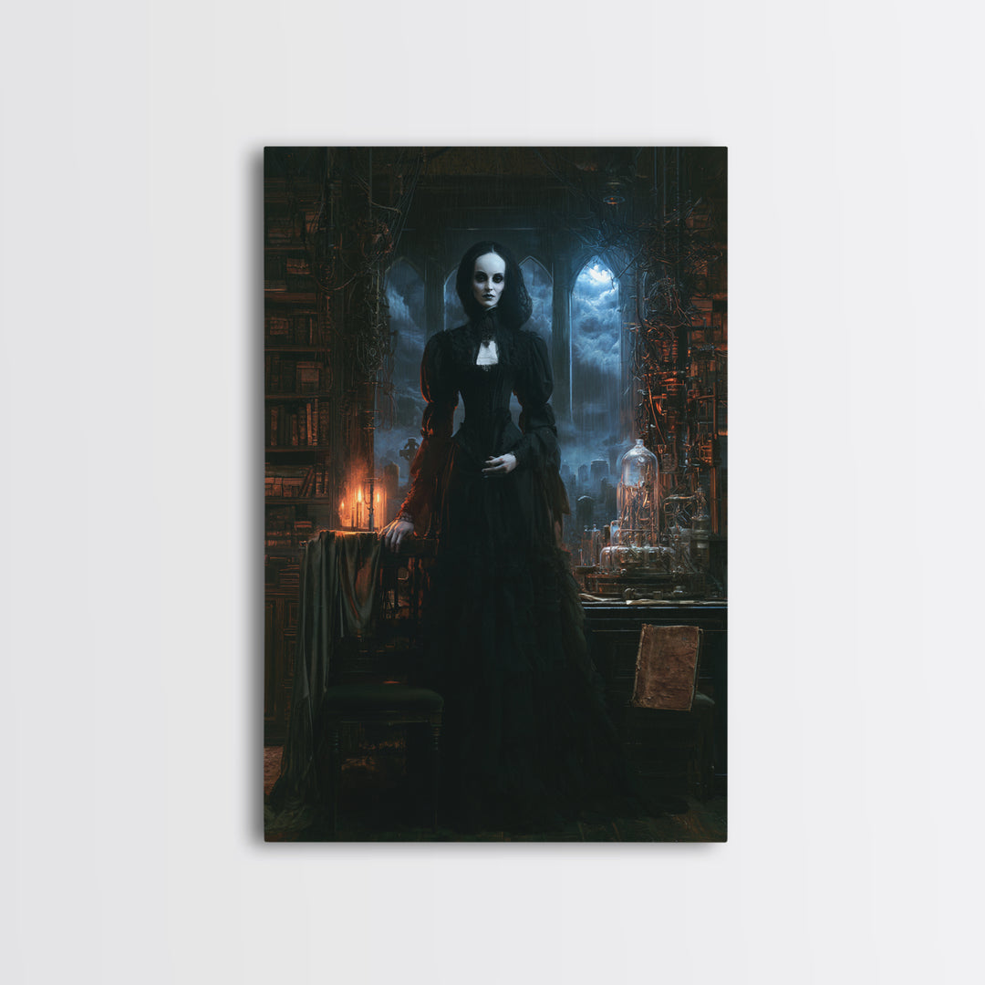 The Alabaster Creation, Victorian Monster Portrait, Vertical Canvas Print, Classic Halloween Decor, Spooky Season Decor, Classic Monster Art