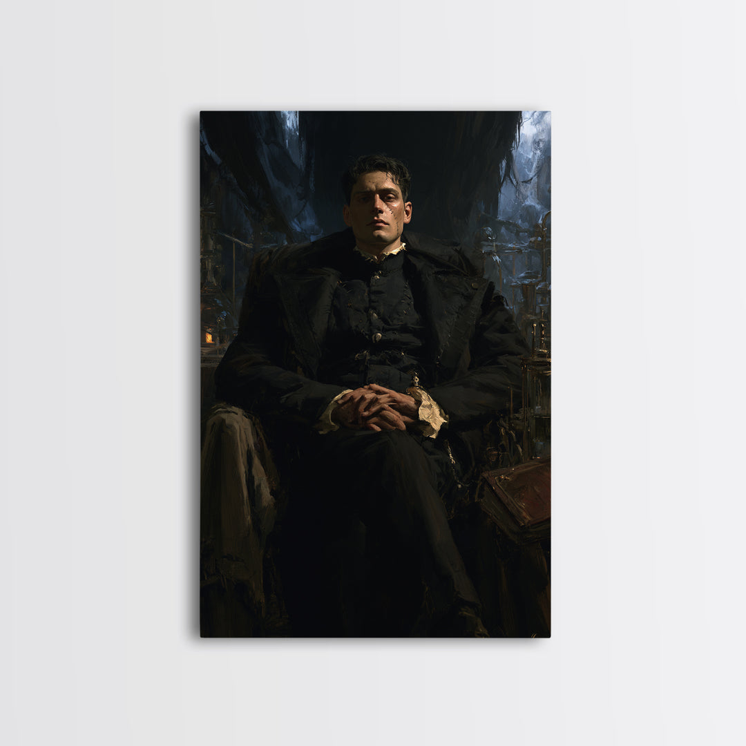 The Clocktower Patient, Victorian Monster Portrait, Vertical Canvas Print, Classic Halloween Decor, Canvas Print, Classic Monster Art