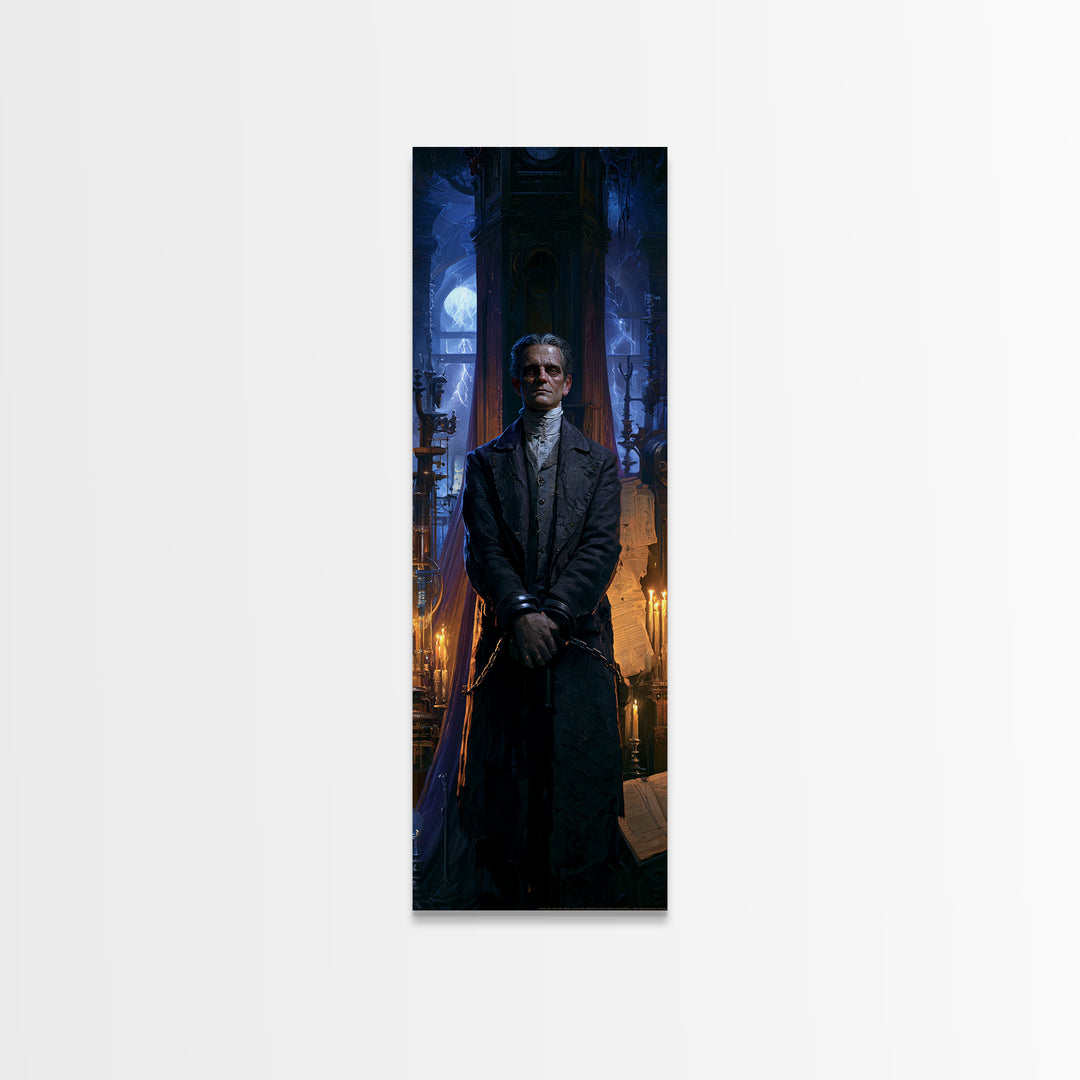 The Clocktower Patient, Victorian Monster Portrait, Tall Narrow Canvas Print, Antique Style Decor, Antique Horror Decor, Classic Monster Art