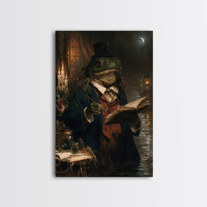 The Fen Naturalist, Victorian Creature Portrait, Vertical Canvas Print, Classic Halloween Decor, Spooky Season Decor, Classic Monster Art