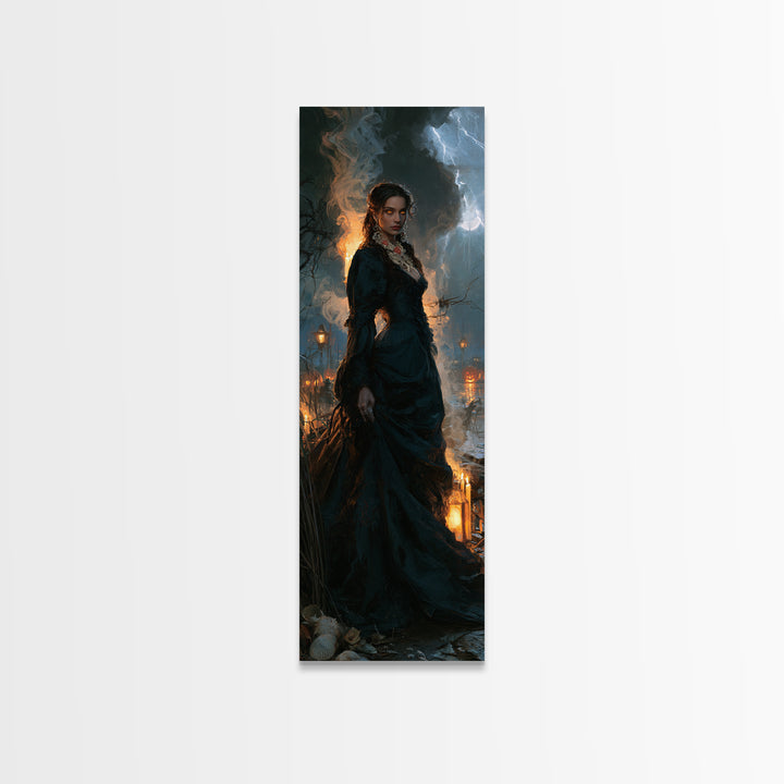The Tidal Heiress, Victorian Creature Portrait, Tall Narrow Canvas Print, Dark Academia Decor, Antique Horror Decor, Classic Monster Art
