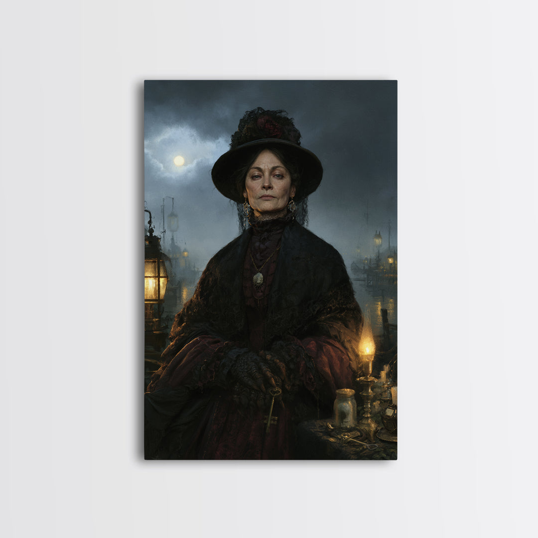 The Marsh Widow, Victorian Creature Portrait, Vertical Canvas Print, Dark Academia Decor, Gothic Wall Decor, Classic Monster Art