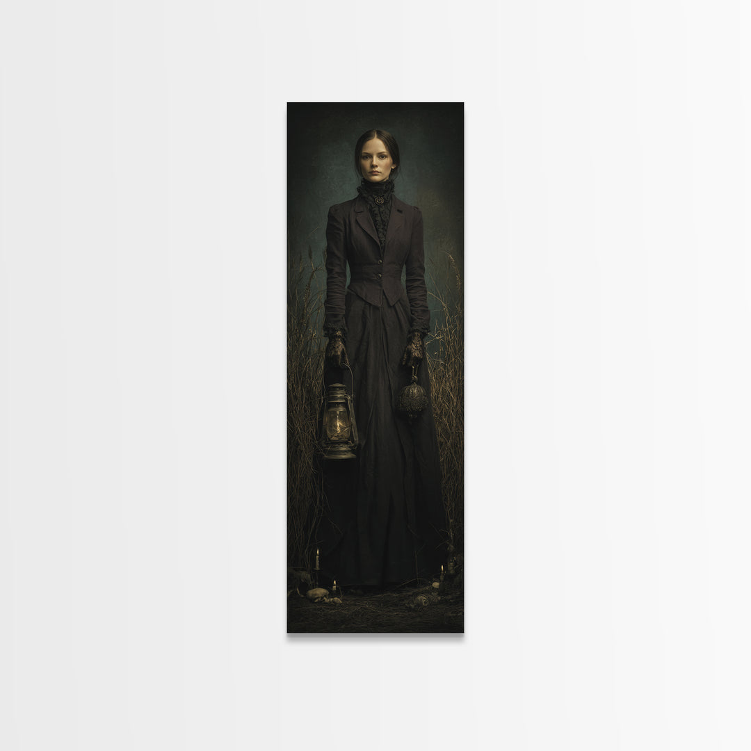 The Marsh Widow, Victorian Creature Portrait, Tall Narrow Canvas Print, Antique Style Decor, Canvas Print, Classic Monster Art