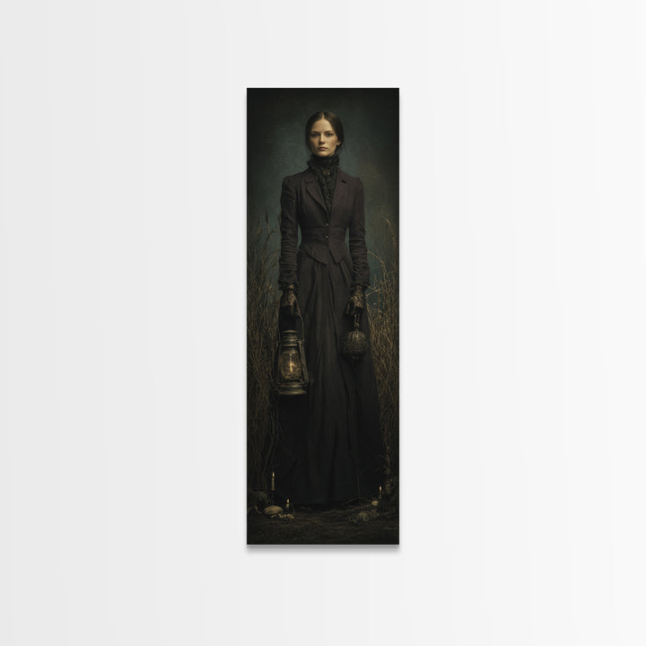 The Marsh Widow, Victorian Creature Portrait, Tall Narrow Canvas Print, Antique Style Decor, Canvas Print, Classic Monster Art