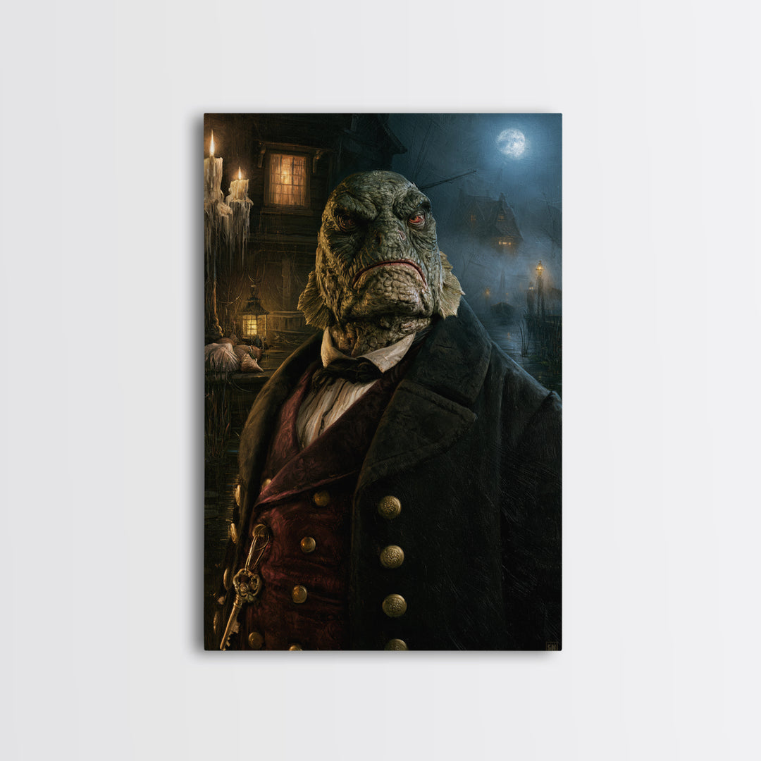 The Drowned Harbormaster, Victorian Creature Portrait, Vertical Canvas Print, Gothic Home Decor, Spooky Season Decor, Classic Monster Art