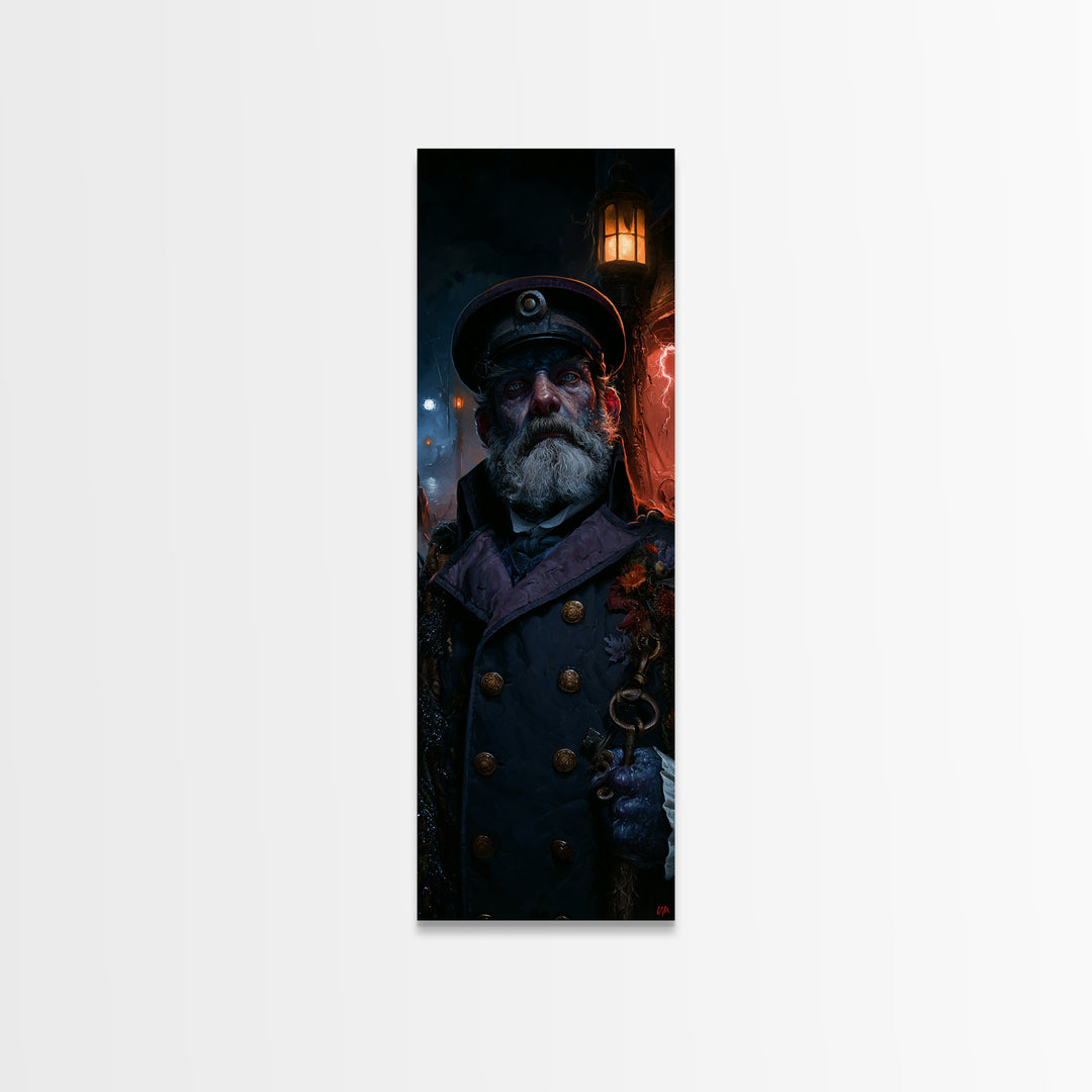 The Drowned Harbormaster, Victorian Creature Portrait, Tall Narrow Canvas Print, Dark Academia Decor, Classic Monster Art
