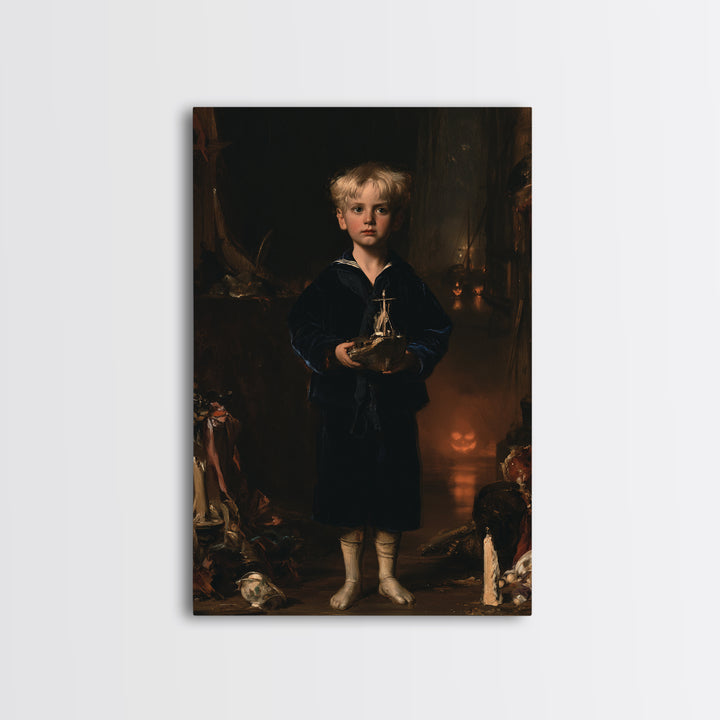 The Moon-Pond Child, Victorian Creature Portrait, Vertical Canvas Print, Antique Style Decor, Halloween Portrait Art, Classic Monster Art