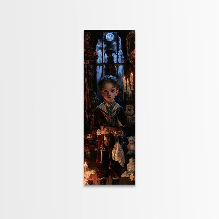 The Moon-Pond Child, Victorian Creature Portrait, Tall Narrow Canvas Print, Dark Academia Decor, Antique Horror Decor, Classic Monster Art