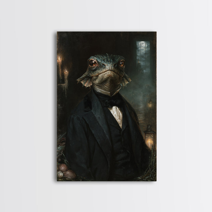 The Canal House Creature, Victorian Creature Portrait, Vertical Canvas Print, Dark Academia Decor, Antique Horror Decor, Classic Monster Art