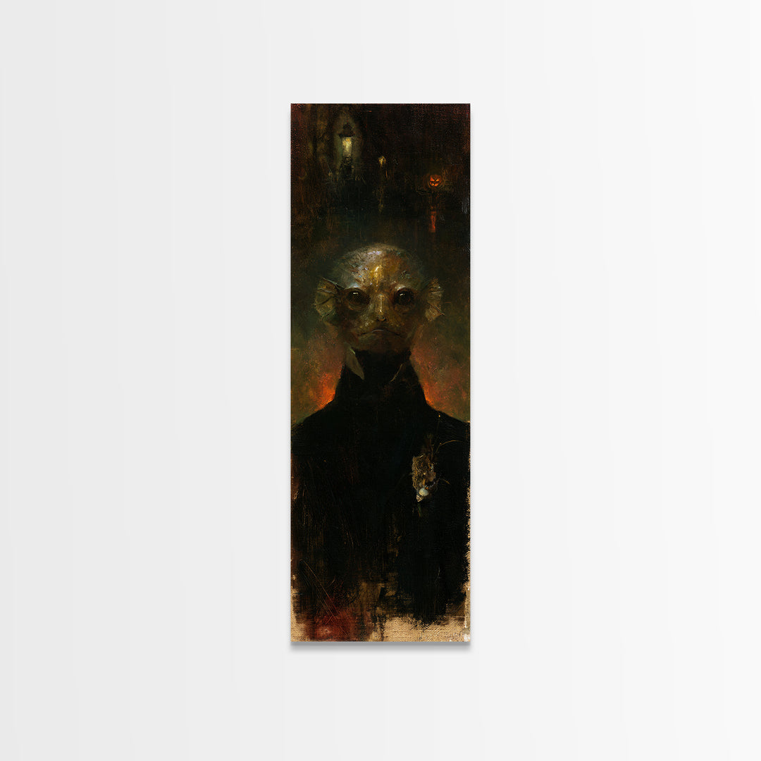 The Canal House Creature, Victorian Creature Portrait, Tall Narrow Canvas Print, Dark Academia Decor, Canvas Print, Classic Monster Art