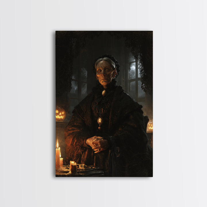 The Estuary Dowager, Victorian Creature Portrait, Vertical Canvas Print, Classic Halloween Decor, Spooky Season Decor, Classic Monster Art
