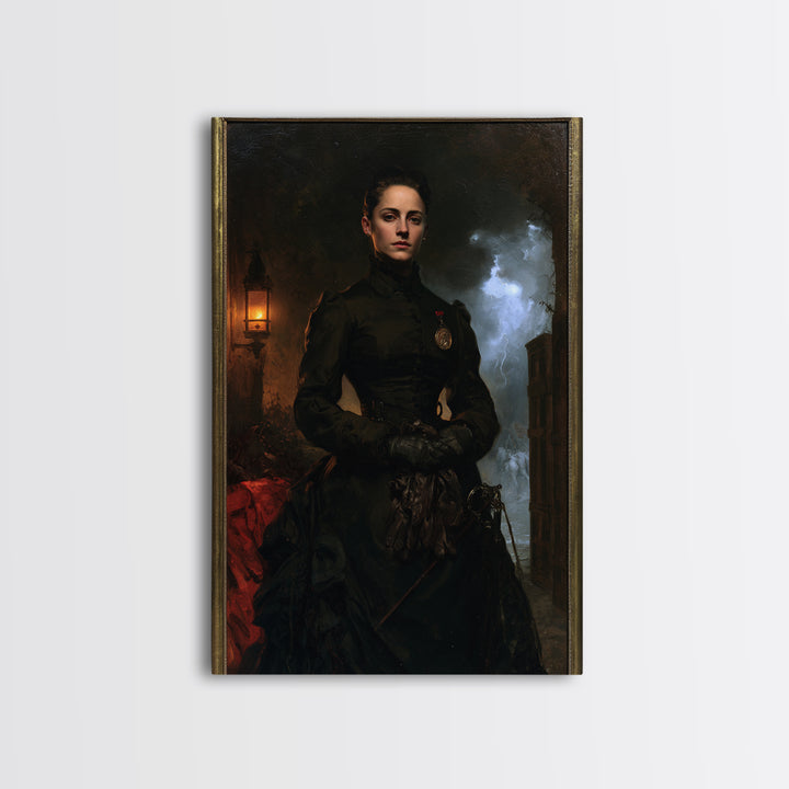 The Headless Cavalier’s Widow, Gothic Horseman Widow Portrait, Vertical Canvas Print, Antique Style Decor, Canvas Print, Classic Monster Art