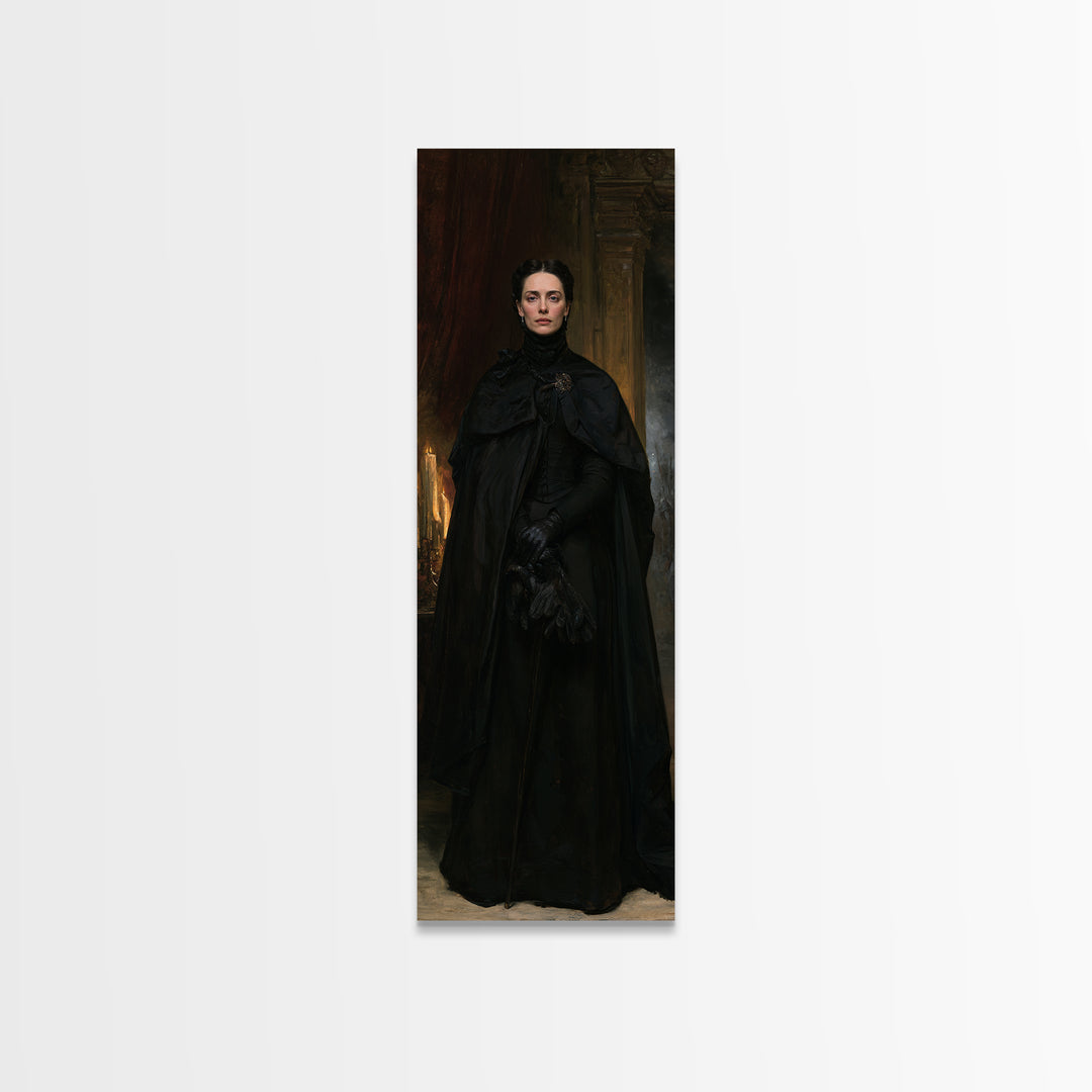 The Headless Cavalier’s Widow, Gothic Horseman Widow Portrait, Tall Narrow Canvas Print, Dark Academia Decor, Classic Monster Art